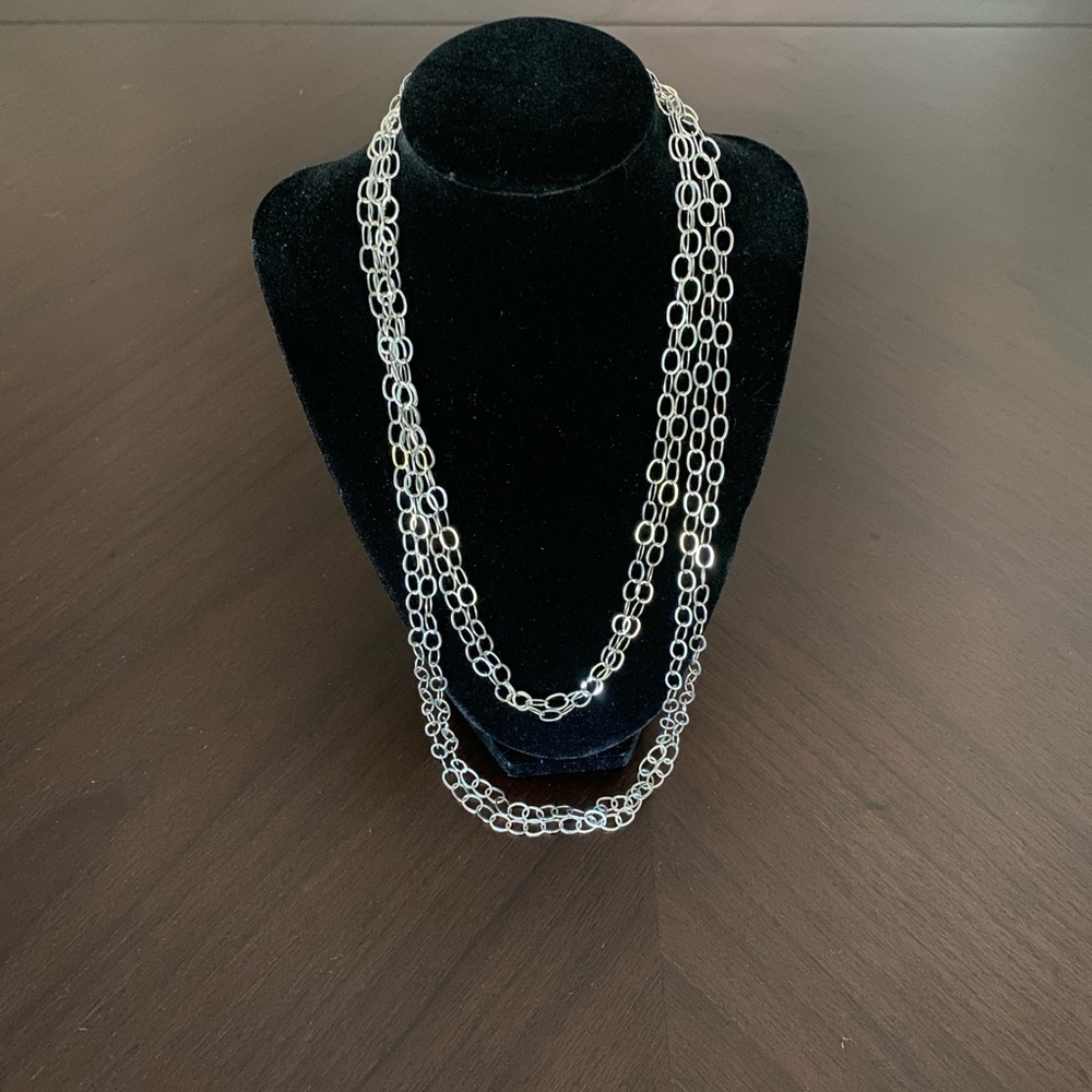 Elegant Sautoir Sterling Silver Chain Necklace